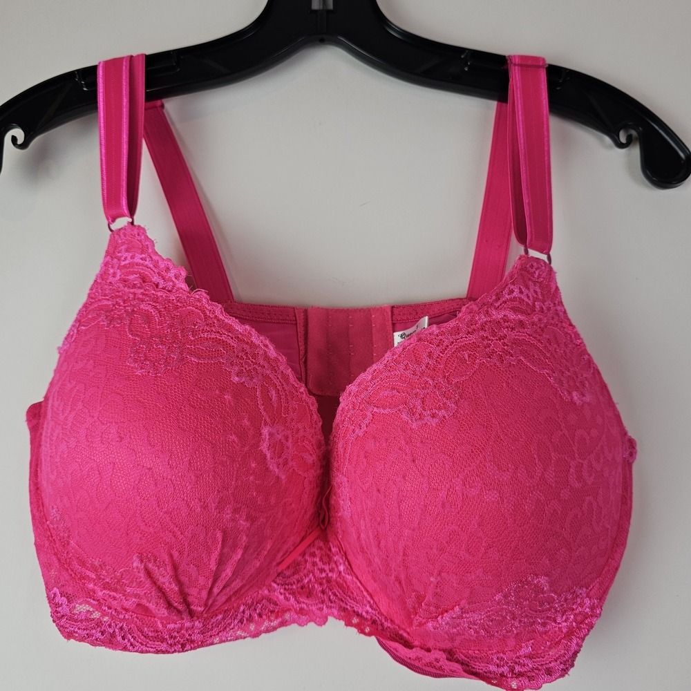 QUEEN Hot Pink Lace Sexy Extra Padded Push UP Bra Sz 40DDD 40F Underwire